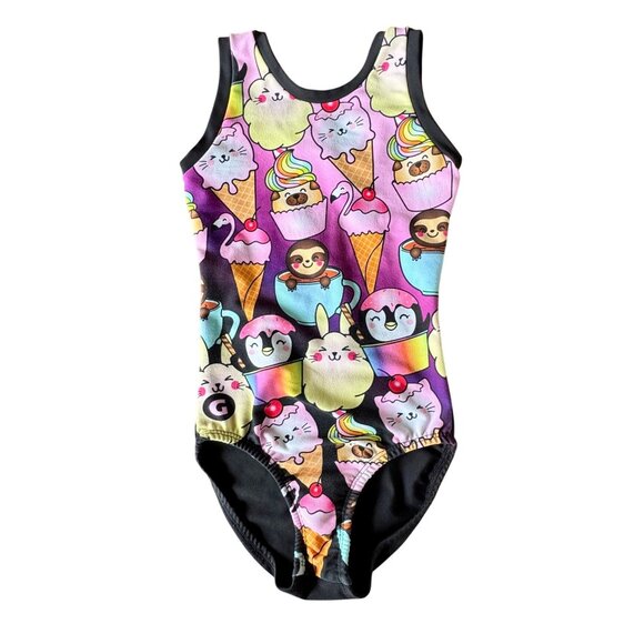 Gymgear Other - GYMGEAR Yummy Animals Leotard Girls CS 6X-7 Purple Sloth Cupcakes Gymnastics Leo